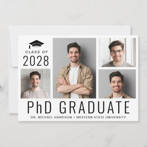 PhD Doctorate 5 Photo Graduation Party Invitation