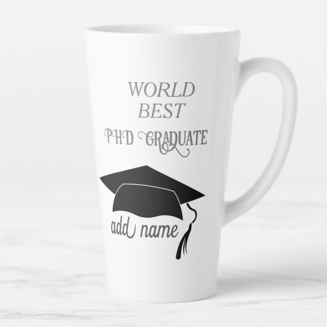 phd doctorate graduate cap celebration present latte mug (Right)