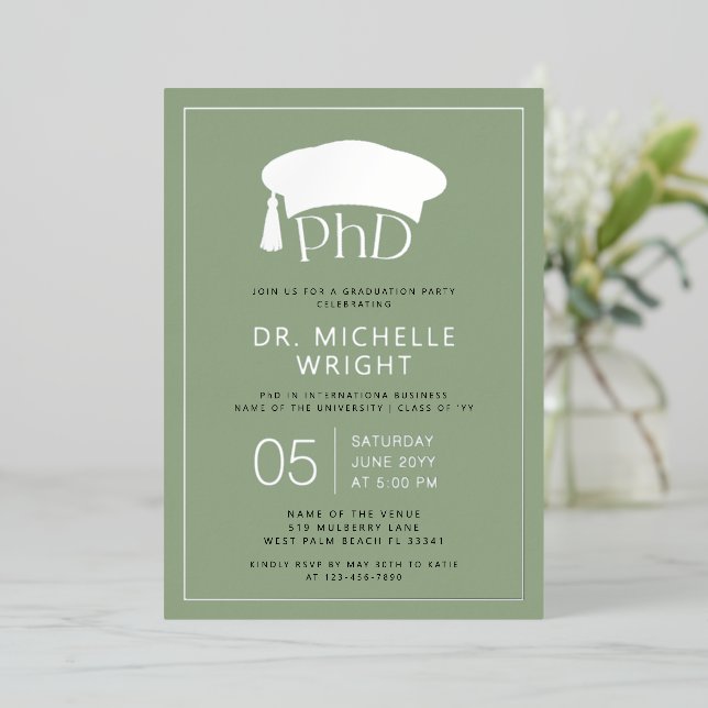 Phd Doctorate Hat Doctoral Degree Graduation Foil Invitation (Standing Front)