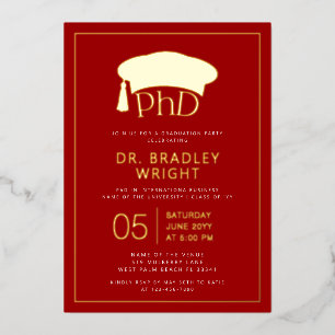 Phd Doctorate Hat Doctoral Degree Graduation Foil Invitation