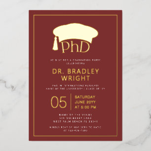 Phd Doctorate Hat Doctoral Degree Graduation Foil Invitation