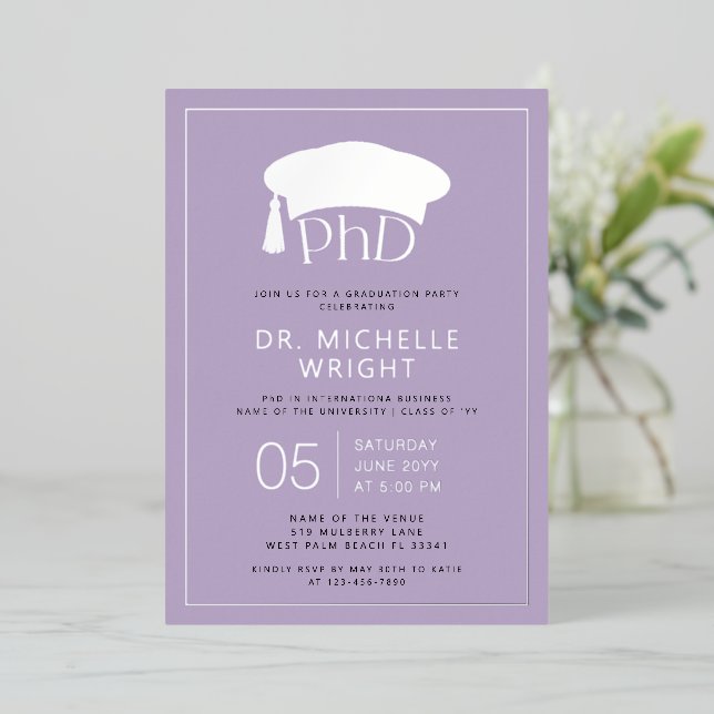 Phd Doctorate Hat Doctoral Degree Graduation Foil Invitation (Standing Front)