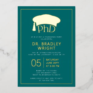 Phd Doctorate Hat Doctoral Degree Graduation Foil Invitation