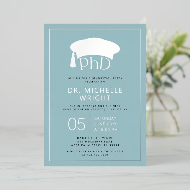 Phd Doctorate Hat Doctoral Degree Graduation Foil Invitation (Standing Front)