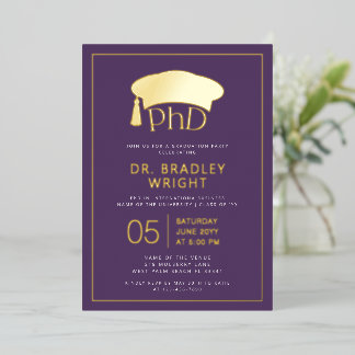 Phd Doctorate Hat Doctoral Degree Graduation Foil Invitation