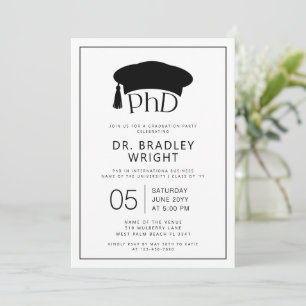 Phd Doctorate Hat Doctoral Degree Graduation Invitation