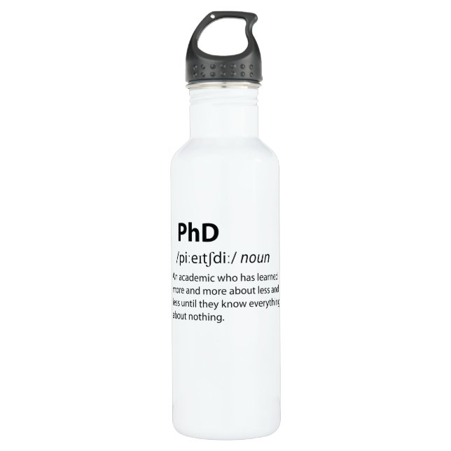 PhD Funny Dictionary Definition Stainless Steel Water Bottle (Front)