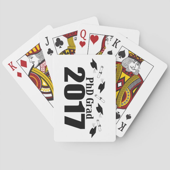 PhD Grad 2017 Caps And Diplomas (Black) Poker Cards (Back)
