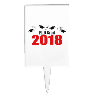 PhD Grad 2018 Caps And Diplomas (Red) Cake Topper