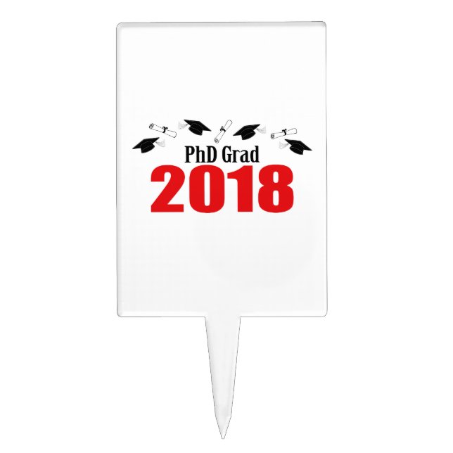 PhD Grad 2018 Caps And Diplomas (Red) Cake Topper (Front)