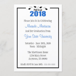 PhD Grad 2018 Graduation Invitation (Blue Caps)