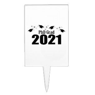 PhD Grad 2021 Caps And Diplomas (Black) Cake Topper