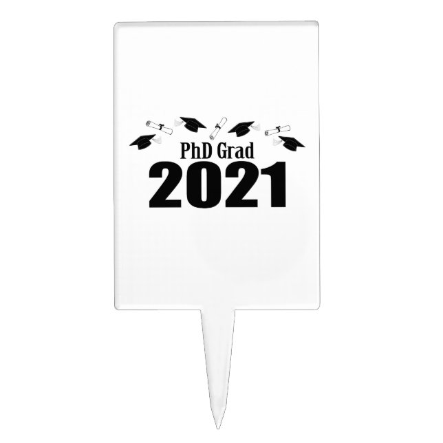 PhD Grad 2021 Caps And Diplomas (Black) Cake Topper (Front)