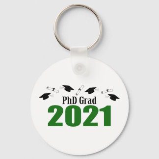 PhD Grad 2021 Caps And Diplomas (Green) Keychain