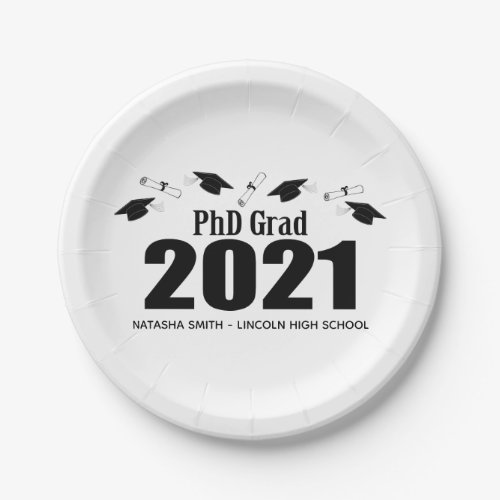 Phd Grad 2021 Graduation Caps  Diplomas Black Paper Plates