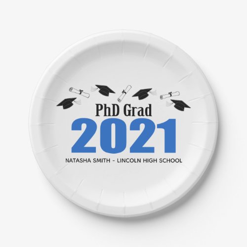 Phd Grad 2021 Graduation Caps  Diplomas Blue Paper Plates