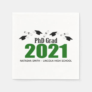 PhD Grad 2021 Graduation Caps & Diplomas (Green) Napkins
