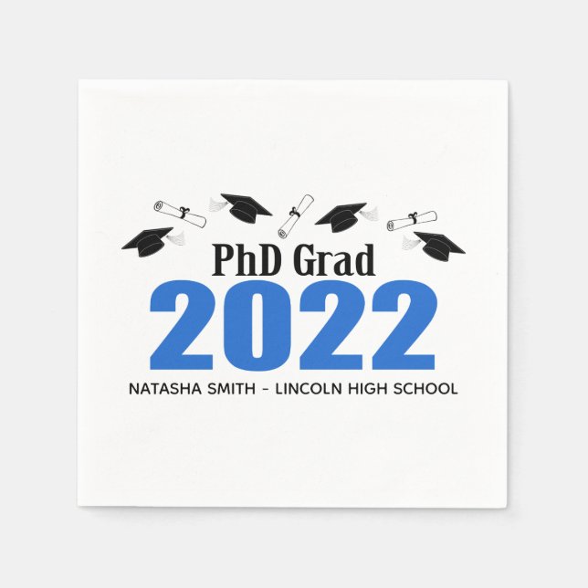 PhD Grad 2022 Graduation Caps & Diplomas (Blue) Napkins (Front)
