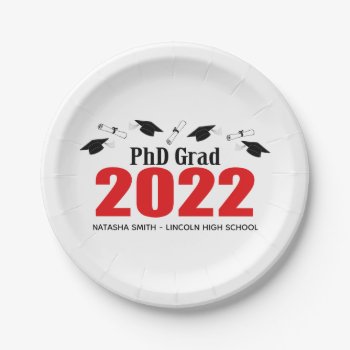 Phd Grad 2022 Graduation Caps & Diplomas (red) Paper Plates by WindyCityStationery at Zazzle
