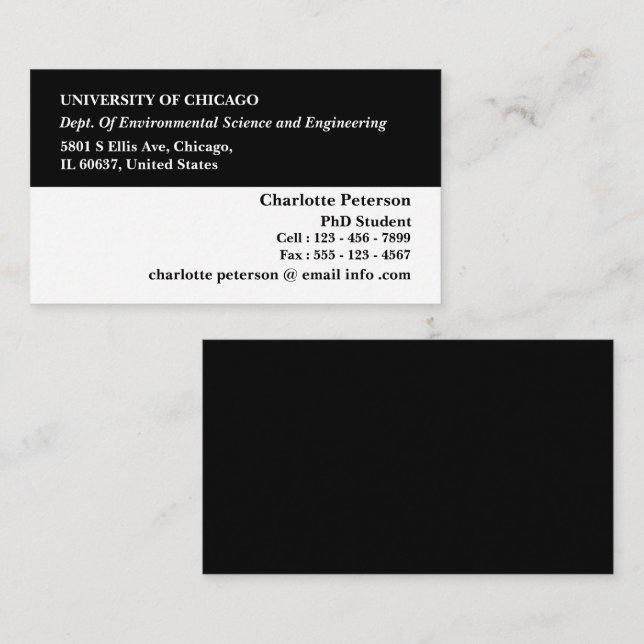 PhD - Graduate Student  Business Card (Front/Back)