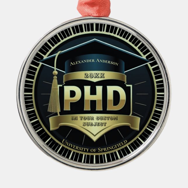 Phd graduation doctoral thesis medal metal ornament (Front)