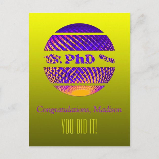 PhD graduation greeting card colorful (Front)