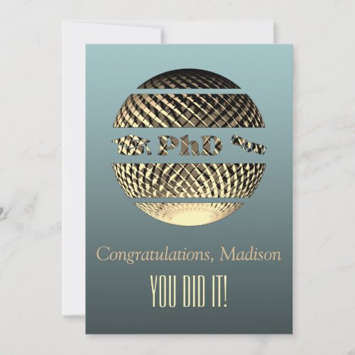 PhD graduation greeting card gold platinum