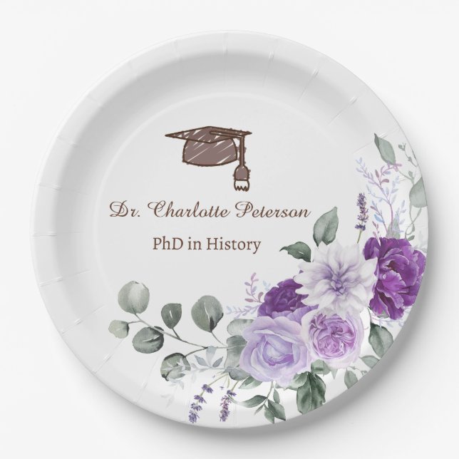Phd Graduation Party Floral  Paper Plates (Front)