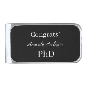 PhD Graduation Personalized Name Silver Finish Money Clip