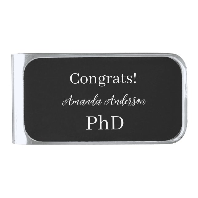PhD Graduation Personalized Name Silver Finish Money Clip (Front)