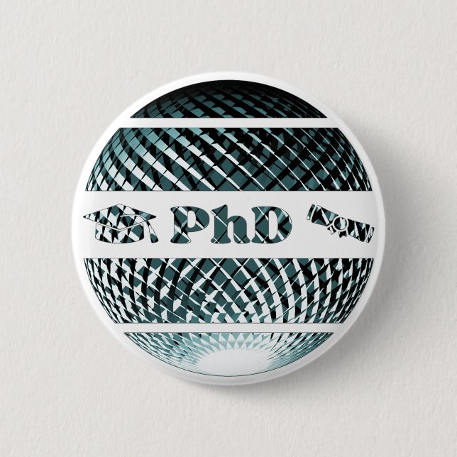 PhD graduation platinum blue Button (Front)