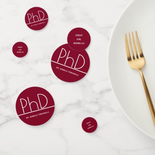 PhD Great Job Name Graduation Burgundy Confetti