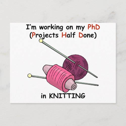 PhD in Knitting Postcard