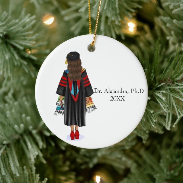 PhD Latina Graduate with Custom Name Ceramic Ornament (Tree)