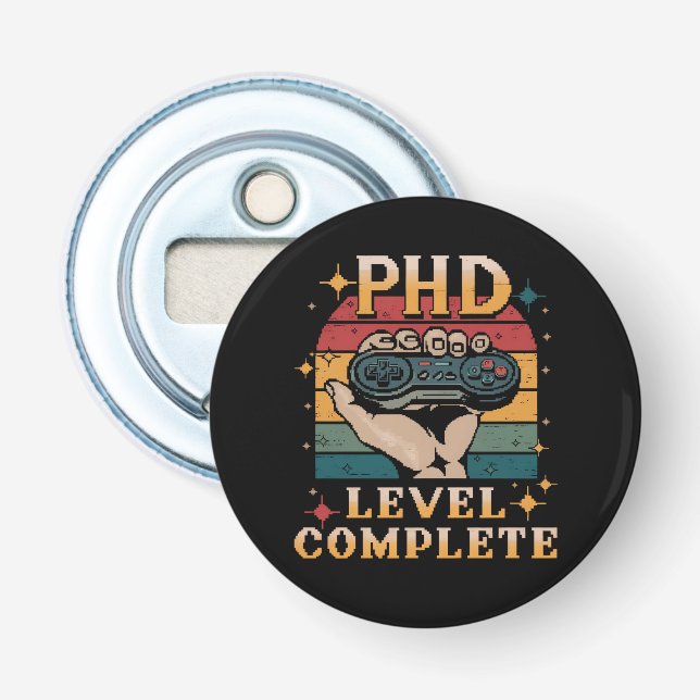 PhD Level Complete Graduation Doctorate Gaming Bottle Opener (Front)