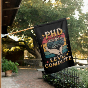 PhD Level Complete Graduation Doctorate Gaming House Flag