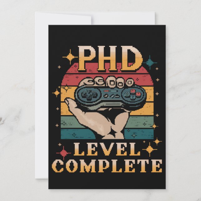 PhD Level Complete Graduation Doctorate Gaming Invitation (Front)