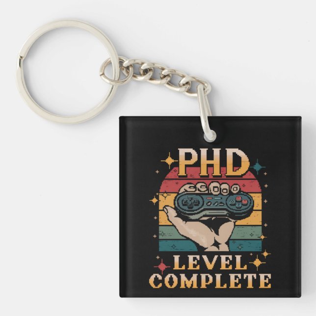 PhD Level Complete Graduation Doctorate Gaming Keychain (Front)