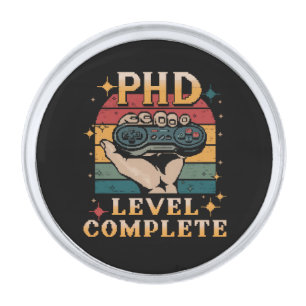 PhD Level Complete Graduation Doctorate Gaming Silver Finish Lapel Pin