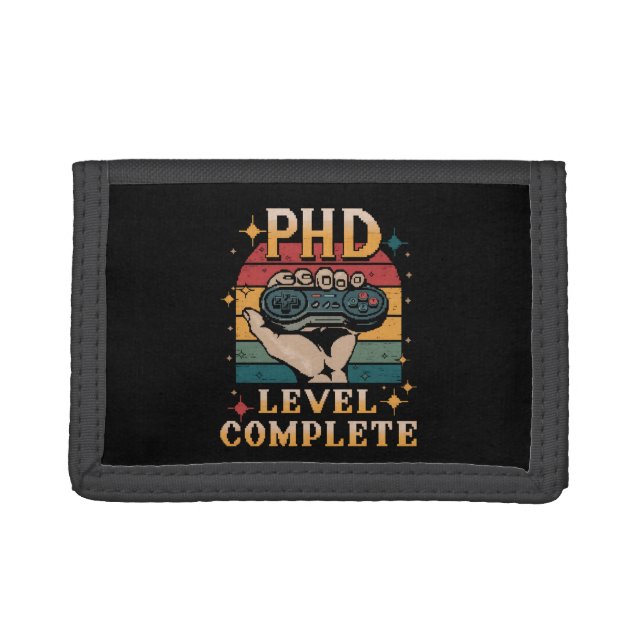 PhD Level Complete Graduation Doctorate Gaming Trifold Wallet (Front)