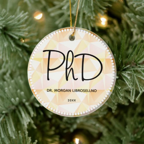 PhD Orange Black Graduation Abstract Name Year Ceramic Ornament