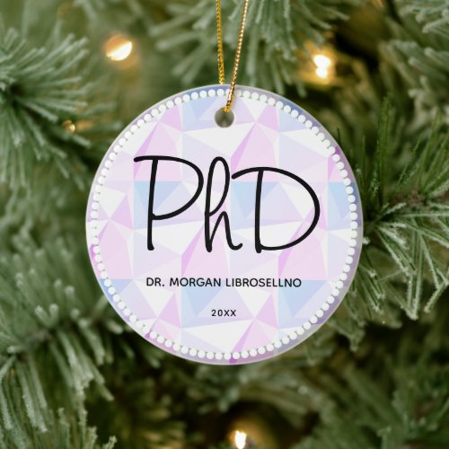 PhD Purple Black Graduation Abstract Name Year Ceramic Ornament