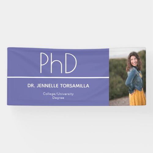 PhD Purple White Graduation Photo Celebration Banner