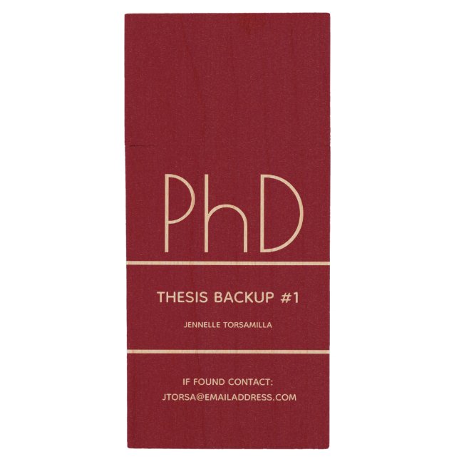 PhD Thesis Backup Name Contact Info Wood Flash Drive (Front Vertical)
