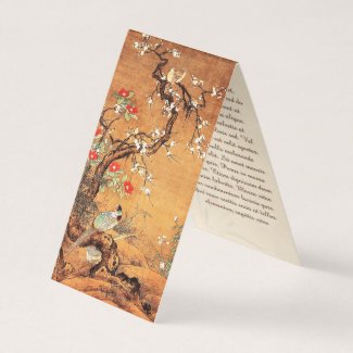 Pheasant and camellia oriental chinese ink art business card