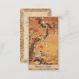 Pheasant and camellia oriental chinese ink art business card