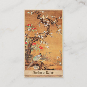 Pheasant and camellia oriental chinese ink art business card