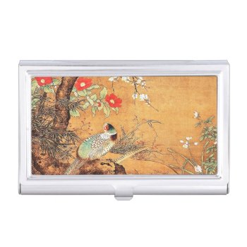 Pheasant And Camellia Oriental Chinese Ink Art Business Card Case by TheGreatestTattooArt at Zazzle