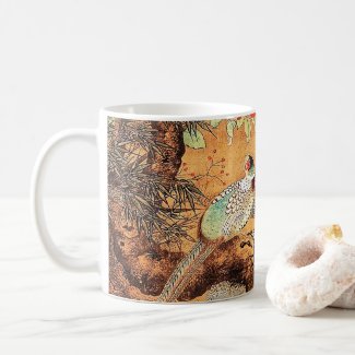 Pheasant and camellia oriental chinese ink art coffee mug