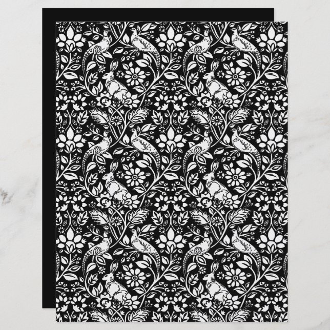 Pheasant and Hare Pattern, Black and White  (Front/Back)